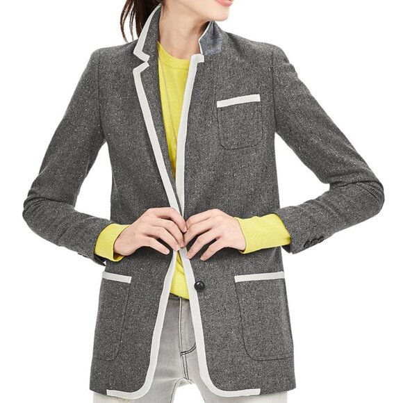 Banana Republic Long Wool blend Hack-ing Jacket in Piped Grey - Size 4 - Picture 2 of 15